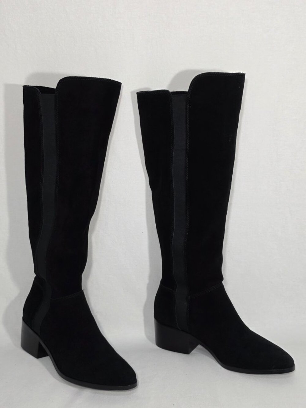 STEVE MADDEN Giselle BLACK Suede Elastic-Side-Panels Riding Tall Boots Size 10M.